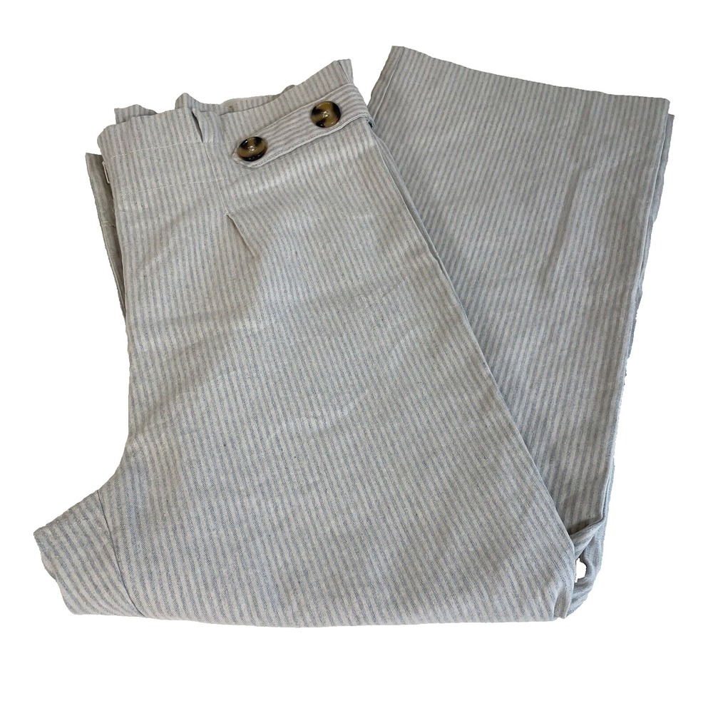 Linda‎ Matthews Linen Blend Paperbag Crop Pants Womens 12 Gray Striped High Rise
